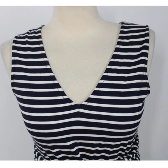 J. Crew Navy and White Striped Tie Waist Peplum Sleeveless Top Size Small - Picture 2 of 5